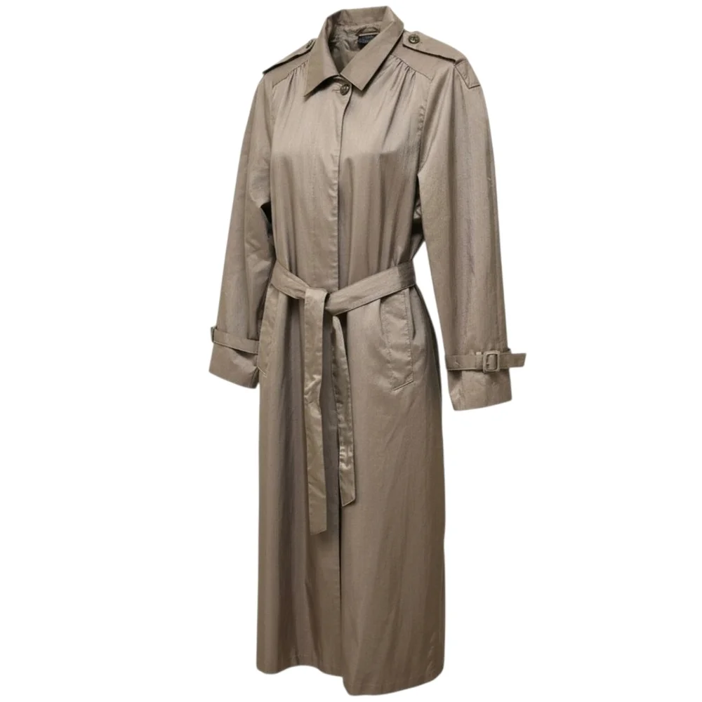 Vintage Taupe Beige Trench Coat 14 Tan Khaki Crinkle Full Length Raincoat Jacket - Picture 2 of 16